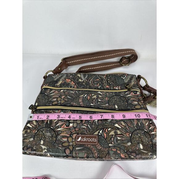 Sakroots Basic Crossbody Double Zip Purse Coated Canvas Boho Floral Fall Pattern - Picture 9 of 10